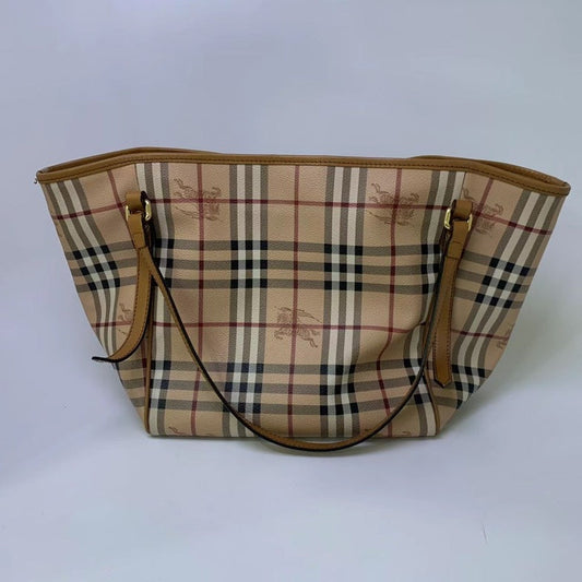 Burberry Tartan Checkers Classic Tote, Beige, Leather