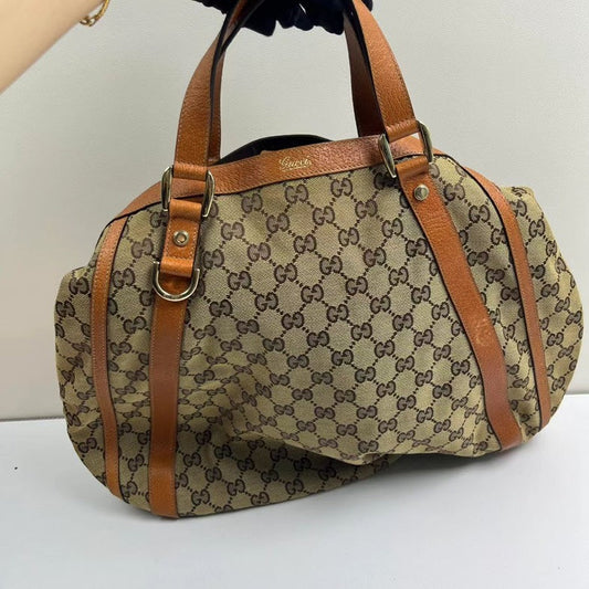 Gucci Vintage Hobo Underarm Tote Brown Canvas Shoulder Bag