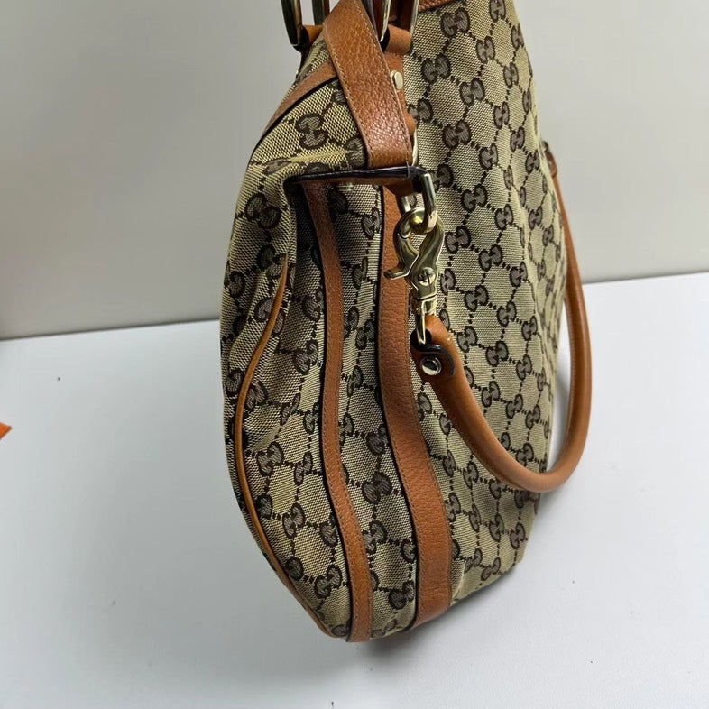 Gucci Vintage Hobo Underarm Tote Brown Canvas Shoulder Bag
