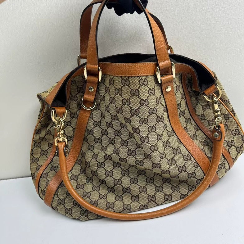 Gucci Vintage Hobo Underarm Tote Brown Canvas Shoulder Bag