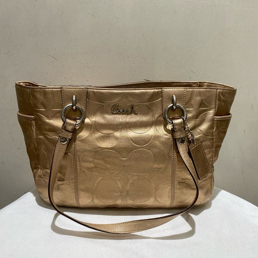 Gold Coach Tote Bag - Signature Style - Leather - Elegant Shoulder Bag
