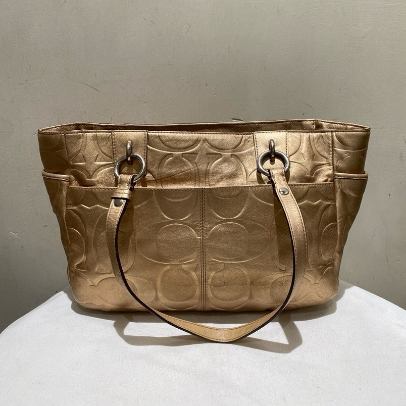 Gold Coach Tote Bag - Signature Style - Leather - Elegant Shoulder Bag
