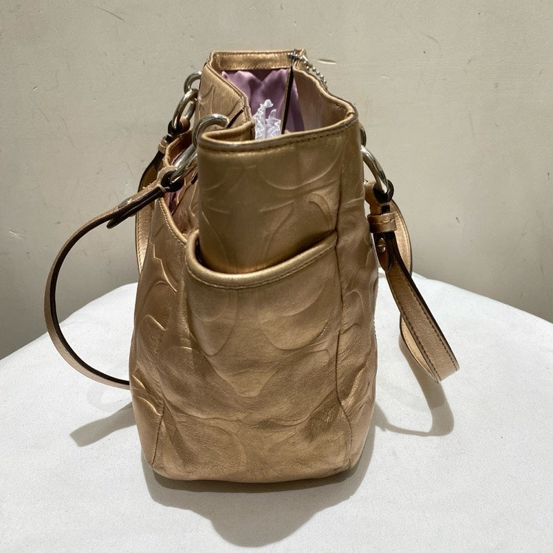 Gold Coach Tote Bag - Signature Style - Leather - Elegant Shoulder Bag