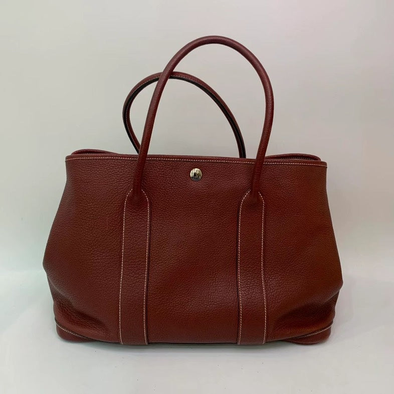 Hermes Garden Party Brown Leather Tote Handbag