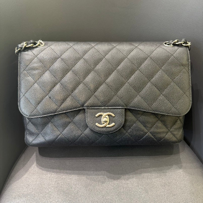 Chanel Jumbo Black Silver Double Flap Shoulder Bag