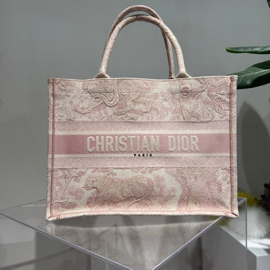 Christian Dior Book Tote Zoo Series Pink MM Size Tote Bag