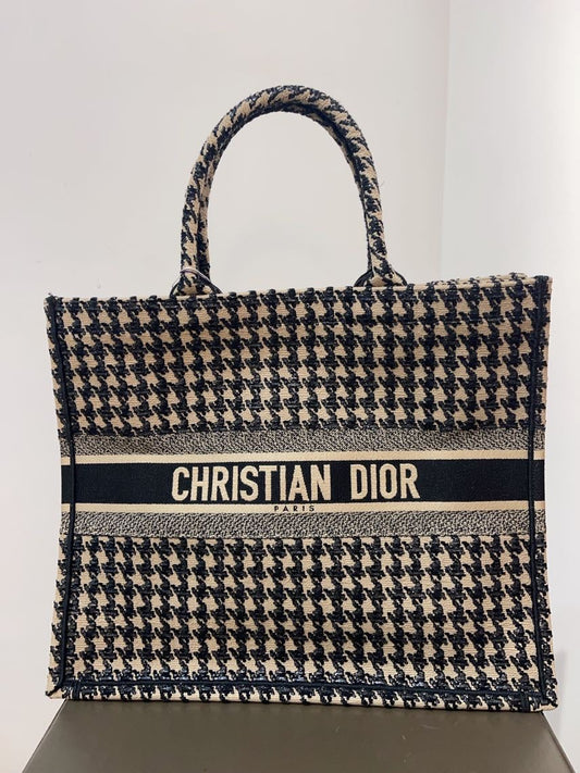Christian Dior Book Tote Large Houndstooth Canvas Bag