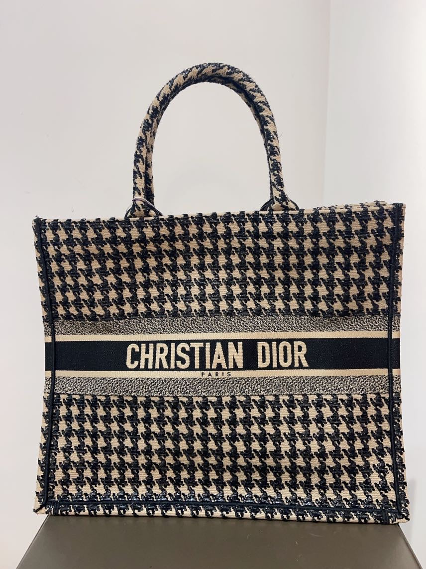 Christian Dior Book Tote Large Houndstooth Canvas Bag
