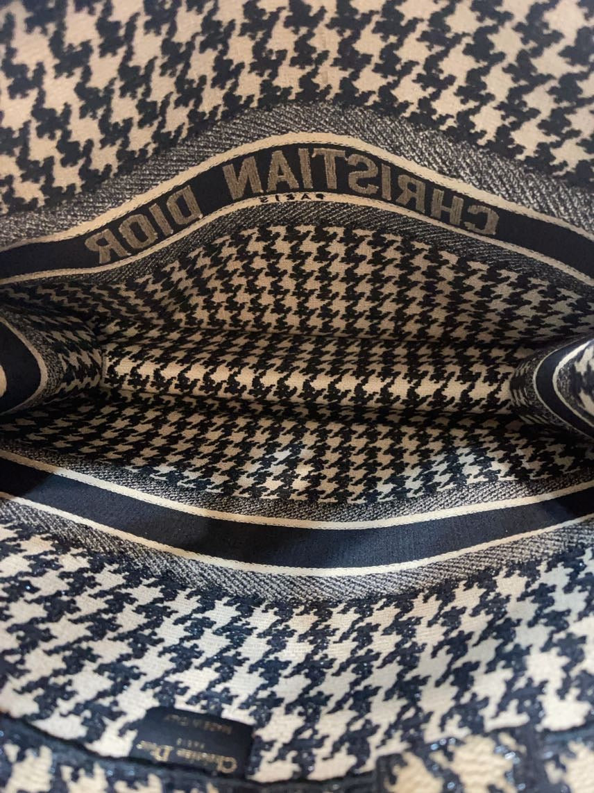 Christian Dior Book Tote Large Houndstooth Canvas Bag