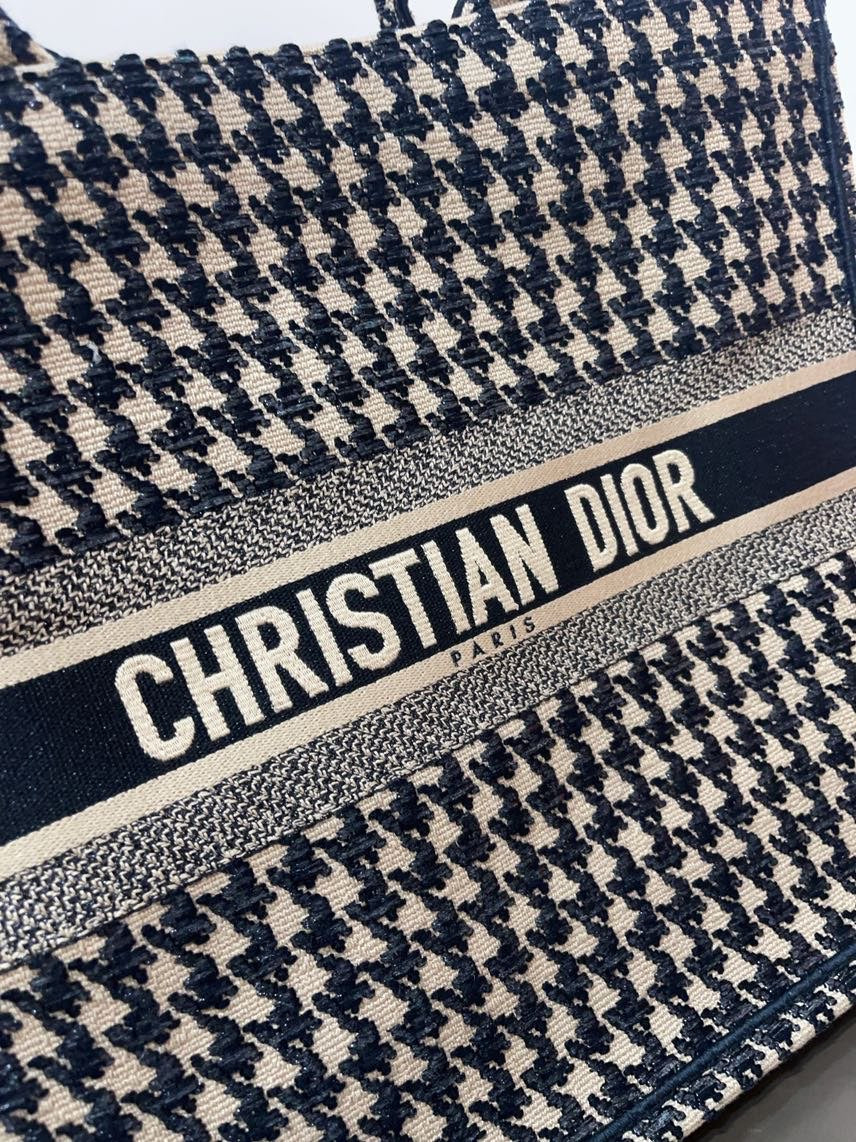 Christian Dior Book Tote Large Houndstooth Canvas Bag