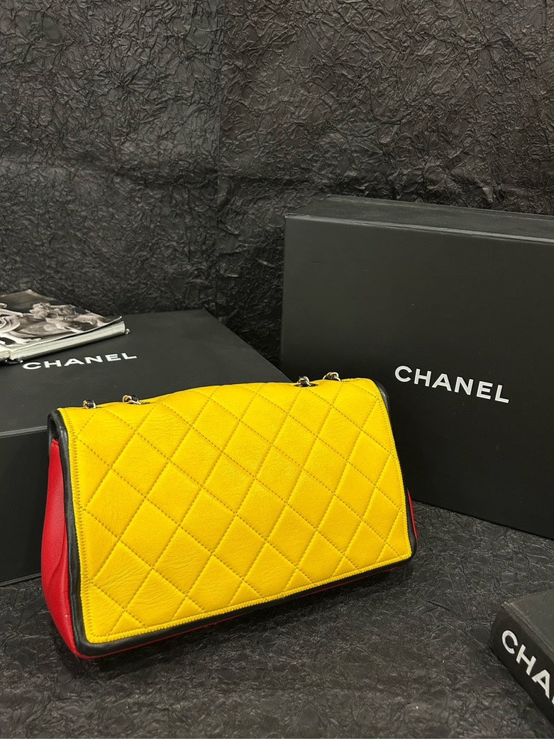 Chanel Tricolor Red/Yellow/Blue CF Bag 26cm×15cm - Medium Leather Shoulder Bag