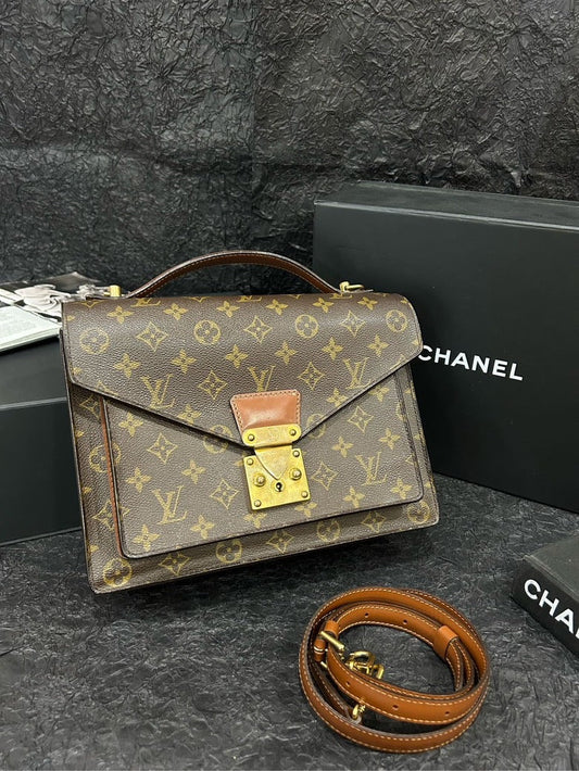 LOUIS VUITTON Monogram Monceau Handbag Brown 27.5cm Top Handle Bag