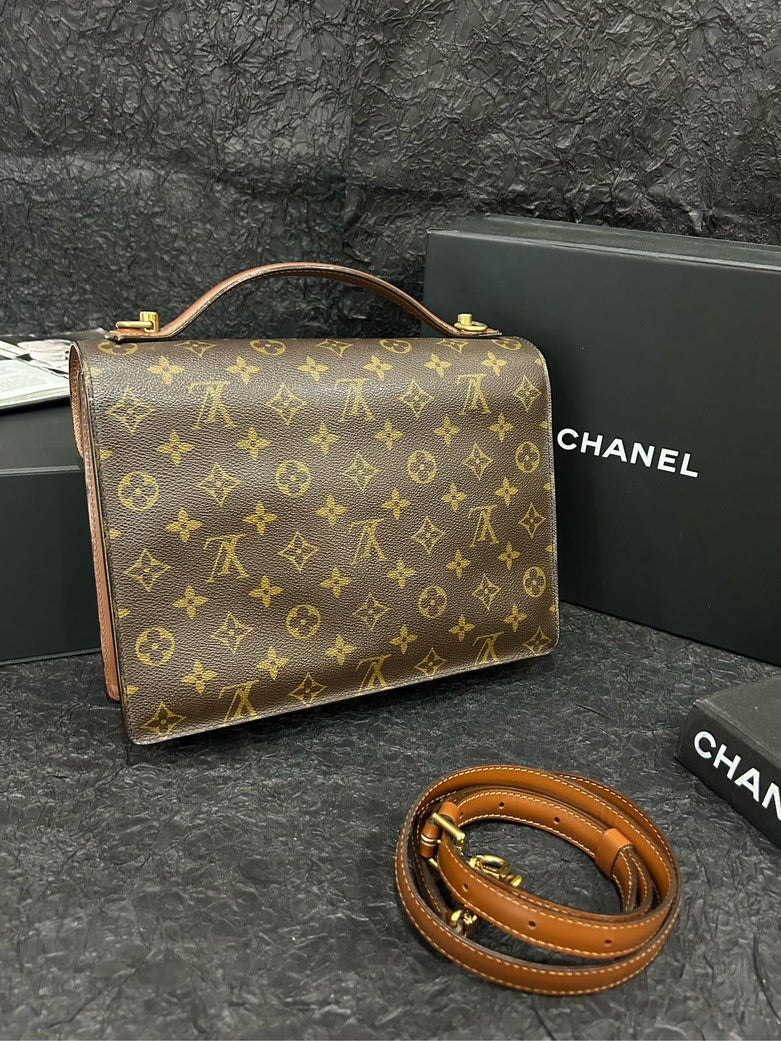 LOUIS VUITTON Monogram Monceau Handbag Brown 27.5cm Top Handle Bag
