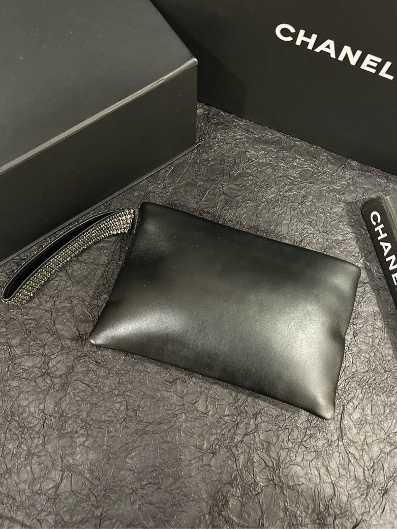 Chanel Black & Silver Checkerboard Diamond-Accented Top Handle Bag