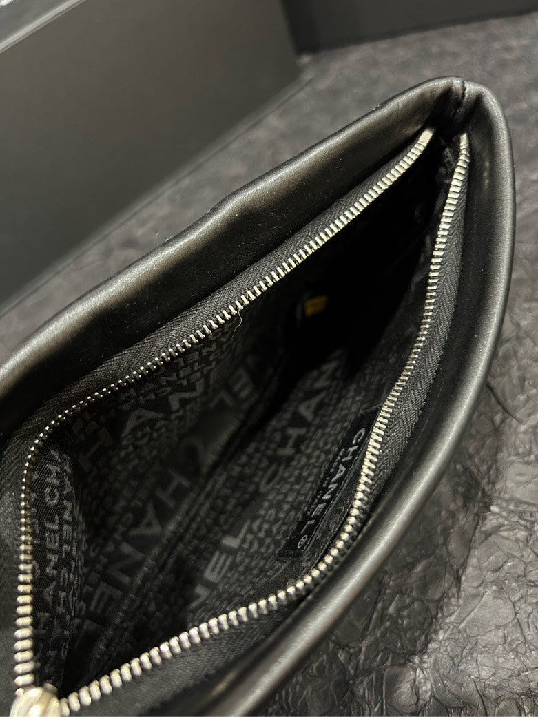 Chanel Black & Silver Checkerboard Diamond-Accented Top Handle Bag