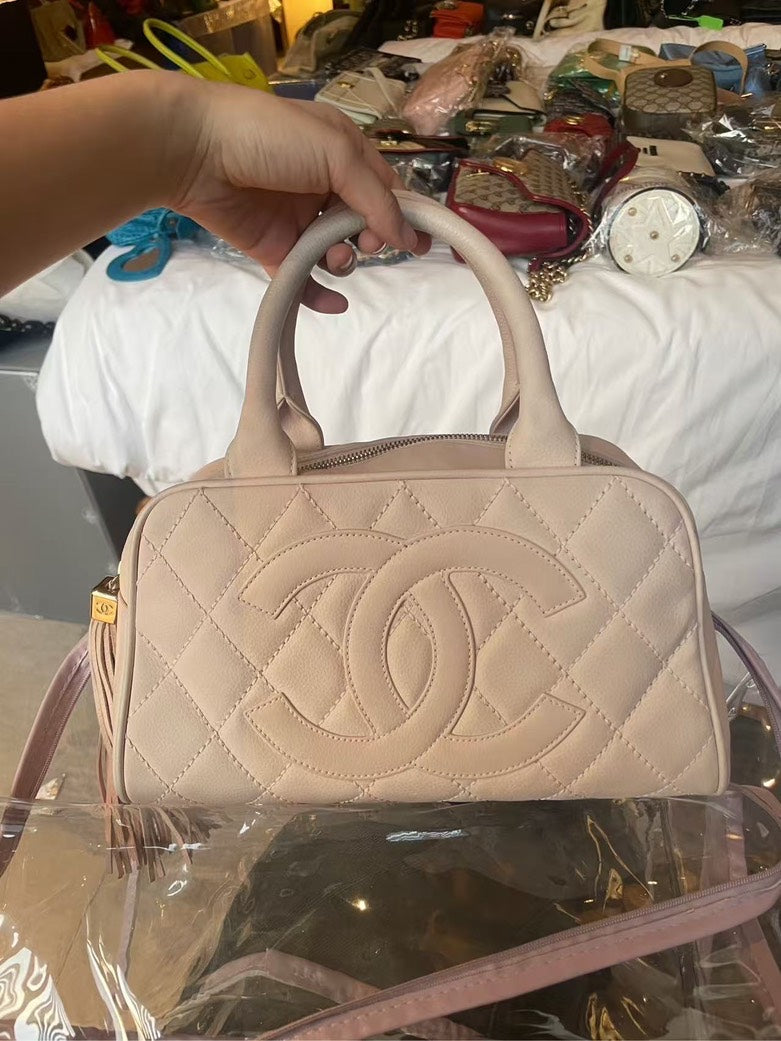 Preloved Chanel Vanity Bag Beige Leather Satchel Top Handle Bag