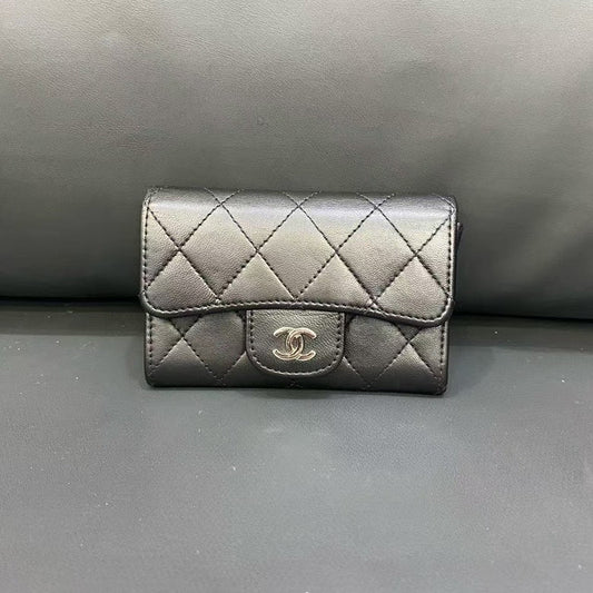 Preloved Chanel Black Quilted Leather Wallet on Chain Bag