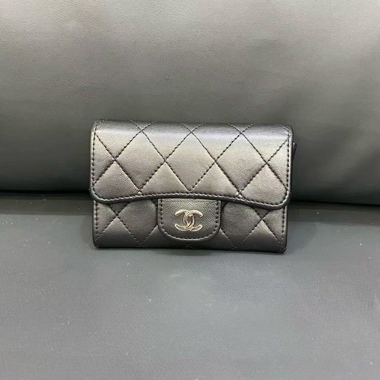 Preloved Chanel Black Quilted Leather Wallet on Chain Bag