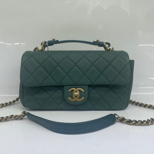 Preloved Chanel Quilted Leather Top Handle Bag HY in Green