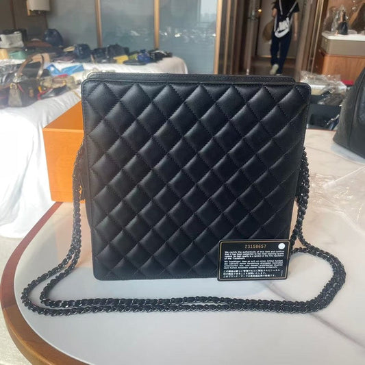 Chanel Preloved HY Quilted Crossbody Bag in Black Leather