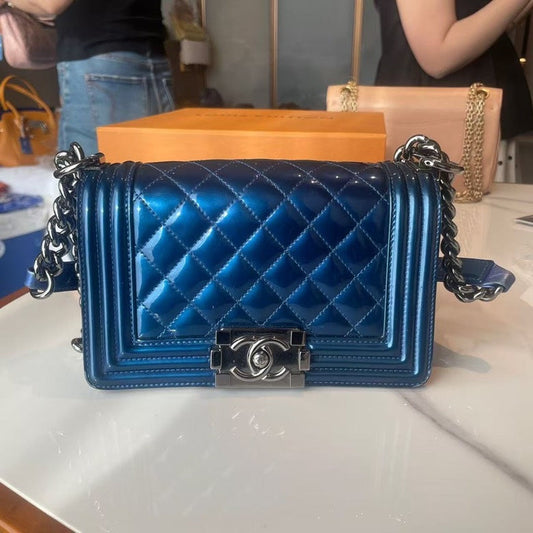 Chanel Boy Bag Blue Leather Shoulder Bag