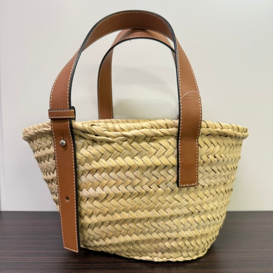 Loewe Straw Leather Top Handle Handbag LB113946 - Tan Vintage Designer Bag