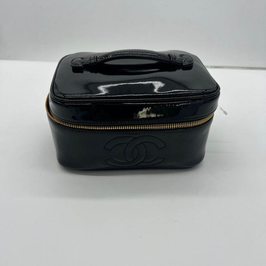 Preloved Chanel Vanity Case A8018 Black Leather Handle Bag