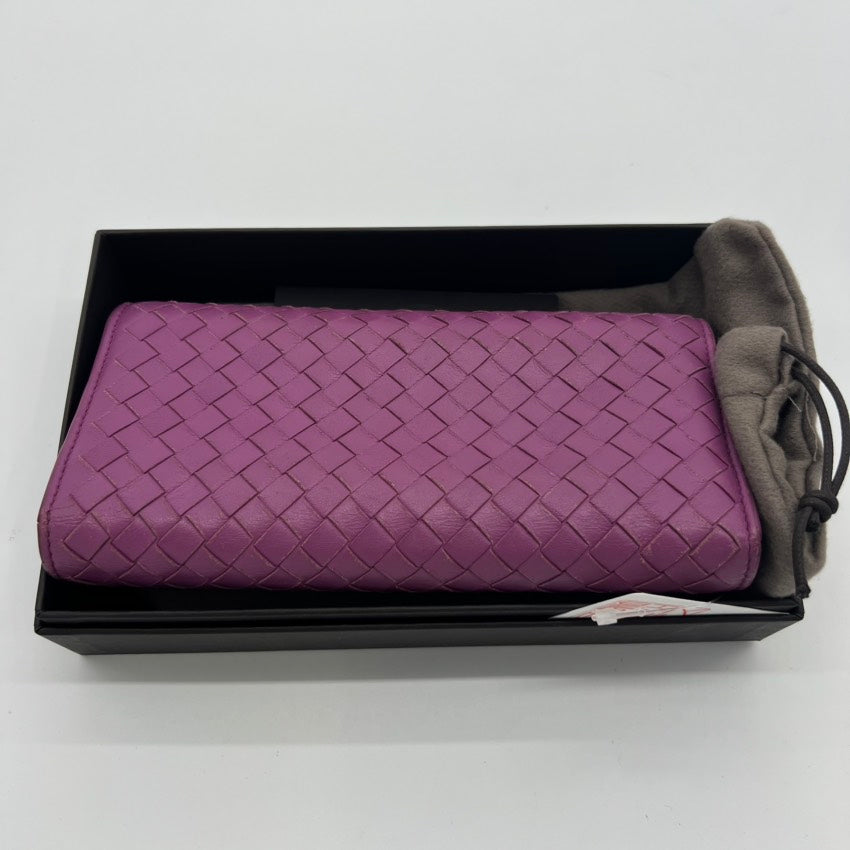Bottega Veneta Preloved BV Long Wallet A7808 Pink Braided