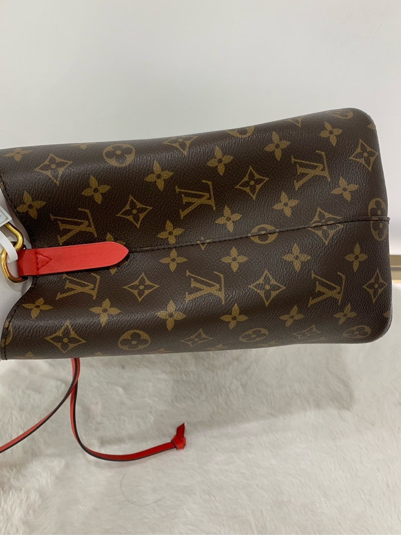Louis Vuitton Neo Noe Monogram Brown Red Bucket Bag