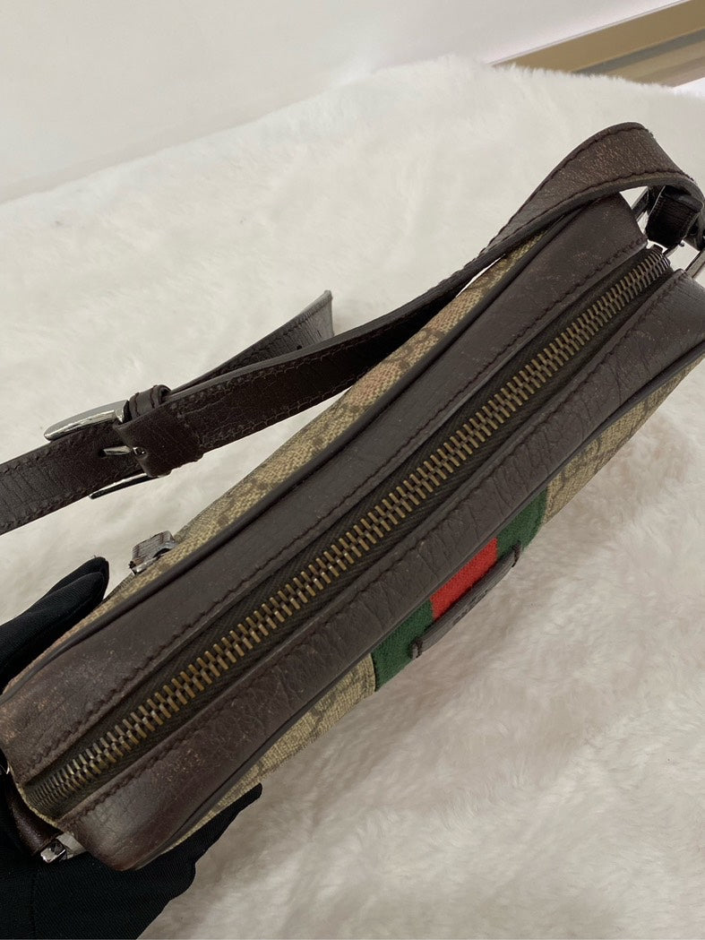 Gucci Monogram Camera Box Beige Canvas Crossbody Bag