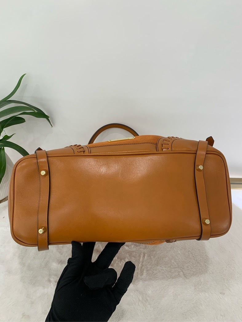 Burberry Show Field Style Tan Leather Tote Bag
