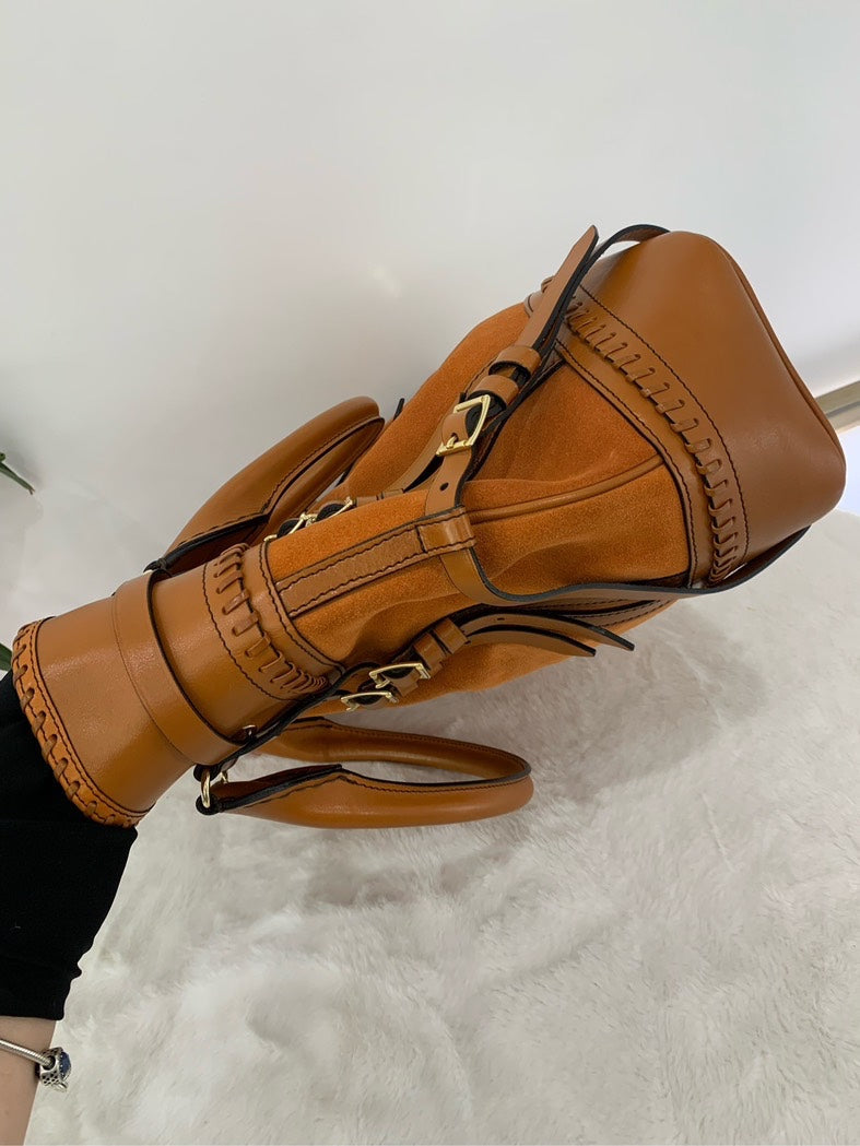 Burberry Show Field Style Tan Leather Tote Bag