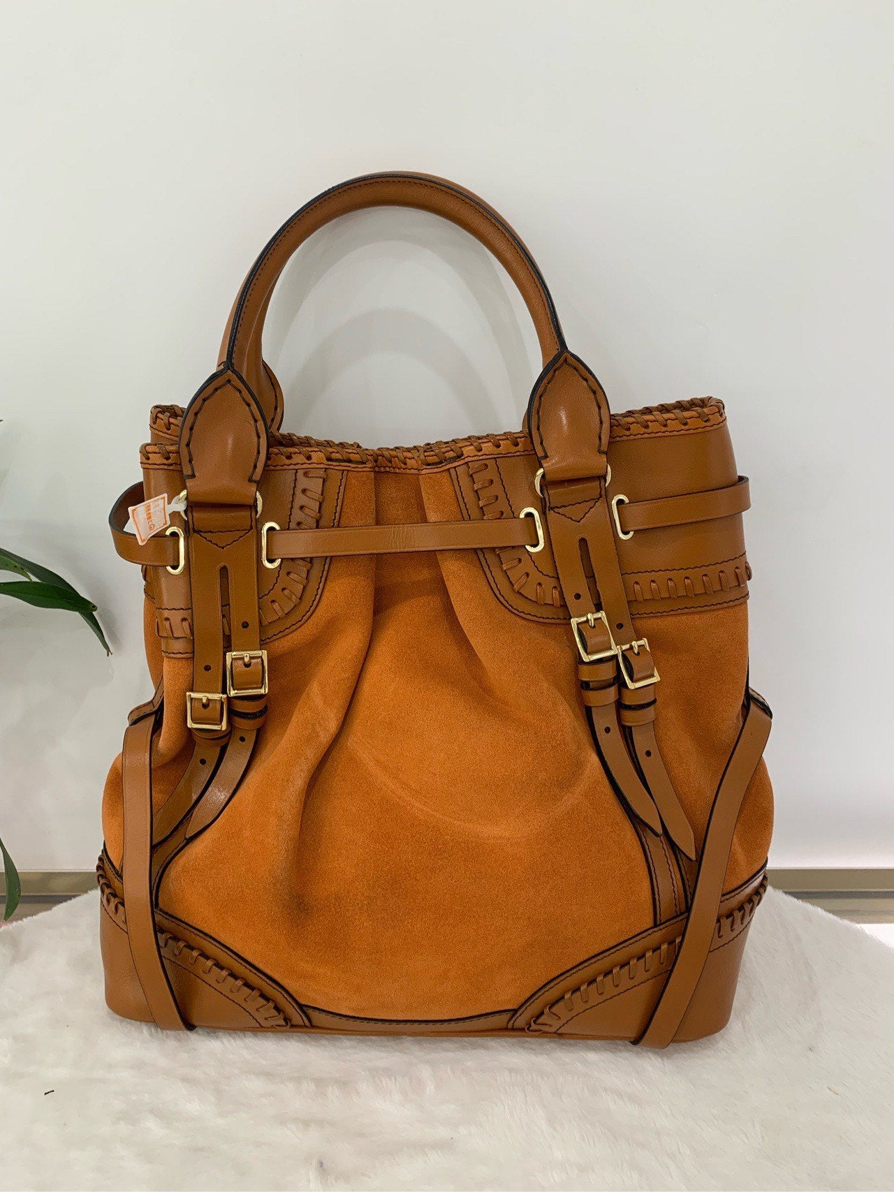Preloved Burberry Roma Tote Brown Leather Tote Bag