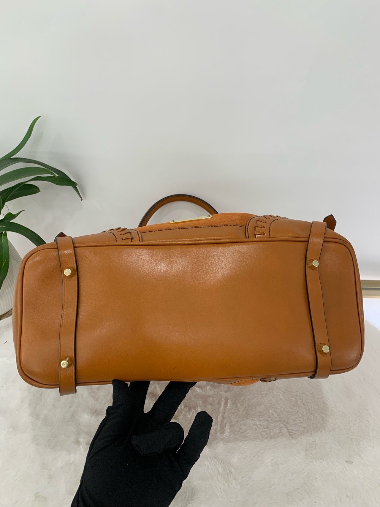 Preloved Burberry Roma Tote Brown Leather Tote Bag