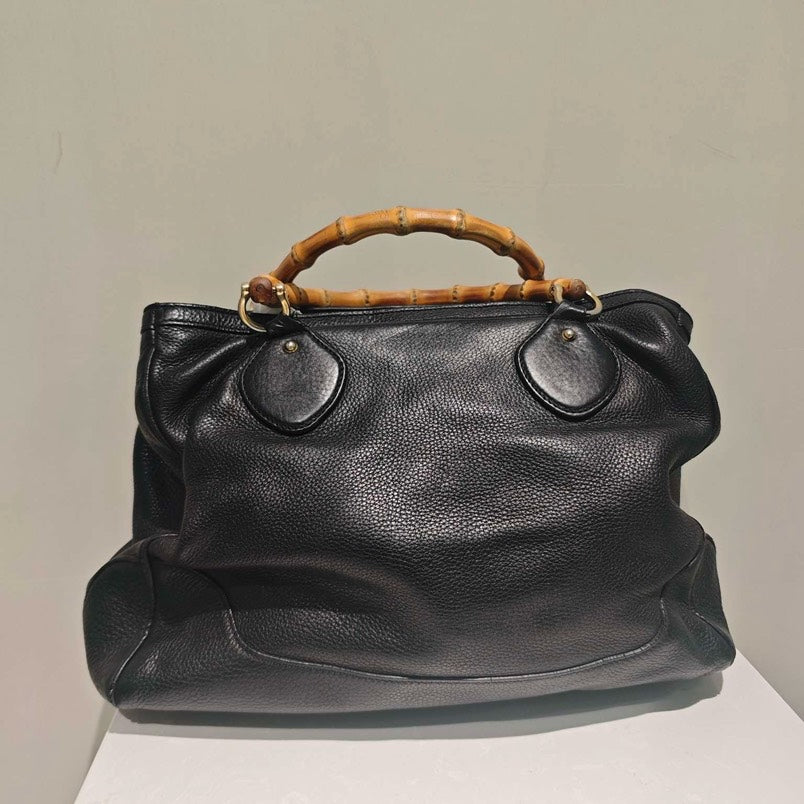 Gucci Bamboo Joint Tote Bag Black Leather