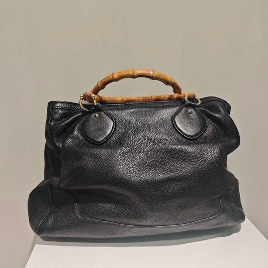 Gucci Bamboo Joint Tote Bag Black Leather