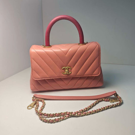 Chanel Coco Handle Pink Lizard Handle Small Preloved Bag