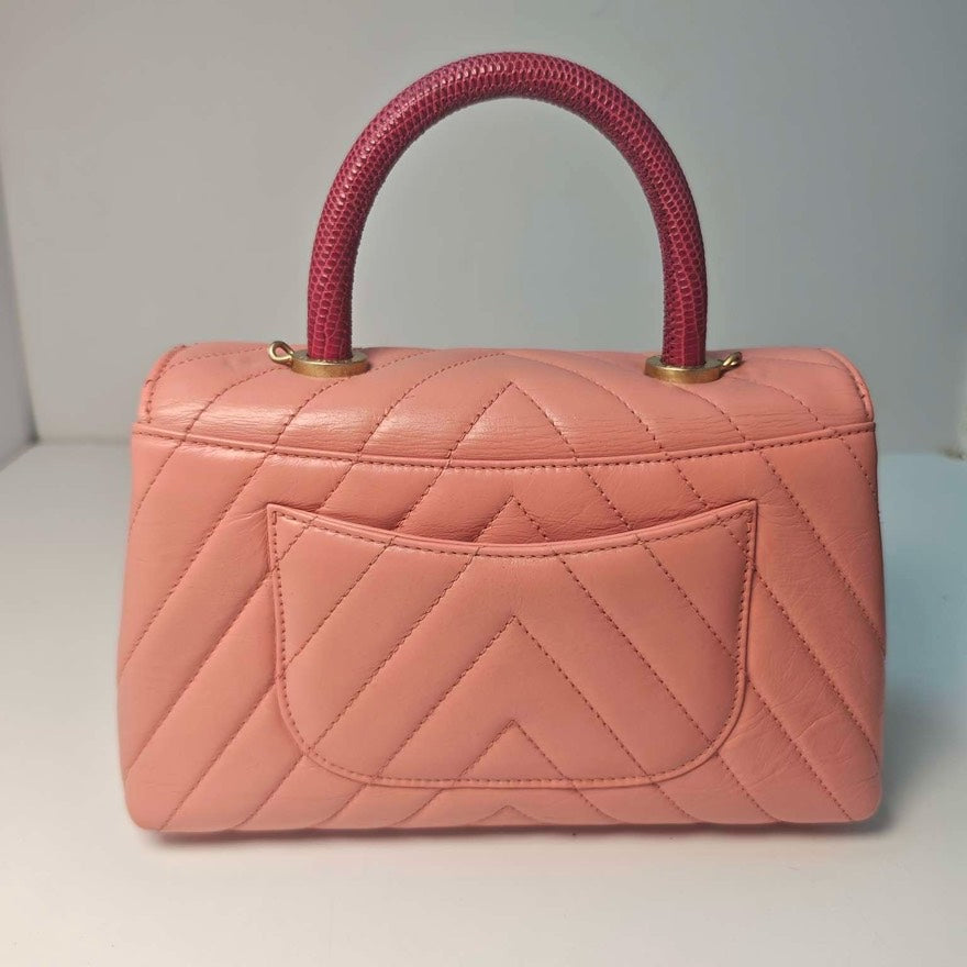 Chanel Coco Handle Pink Lizard Handle Small Preloved Bag