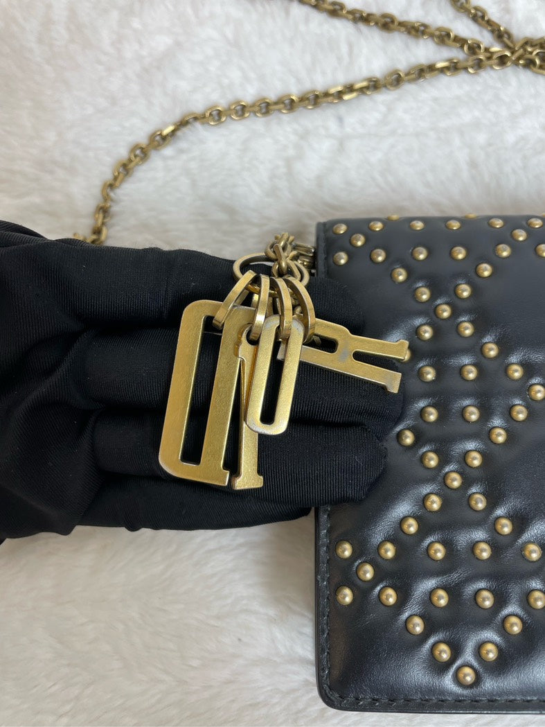 Lady Dior Chain Bag - Black Leather Studded Crossbody Bag