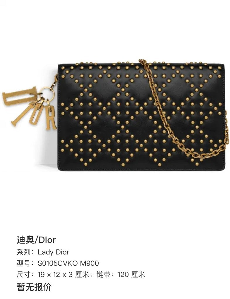 Lady Dior Chain Bag - Black Leather Studded Crossbody Bag