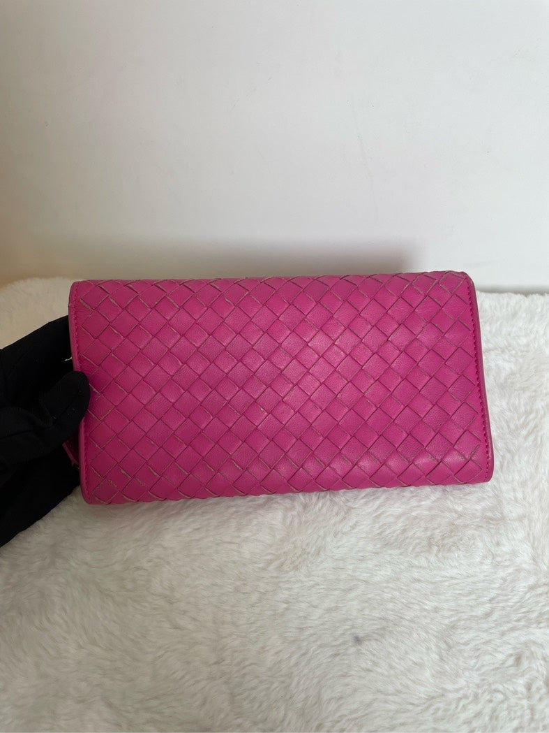 Bottega Veneta Intrecciato Pink Wallet - Leather Long Style