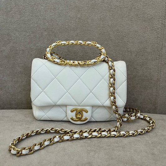 Chanel Flap Bag White Quilted Leather Microchip Shoulder Bag