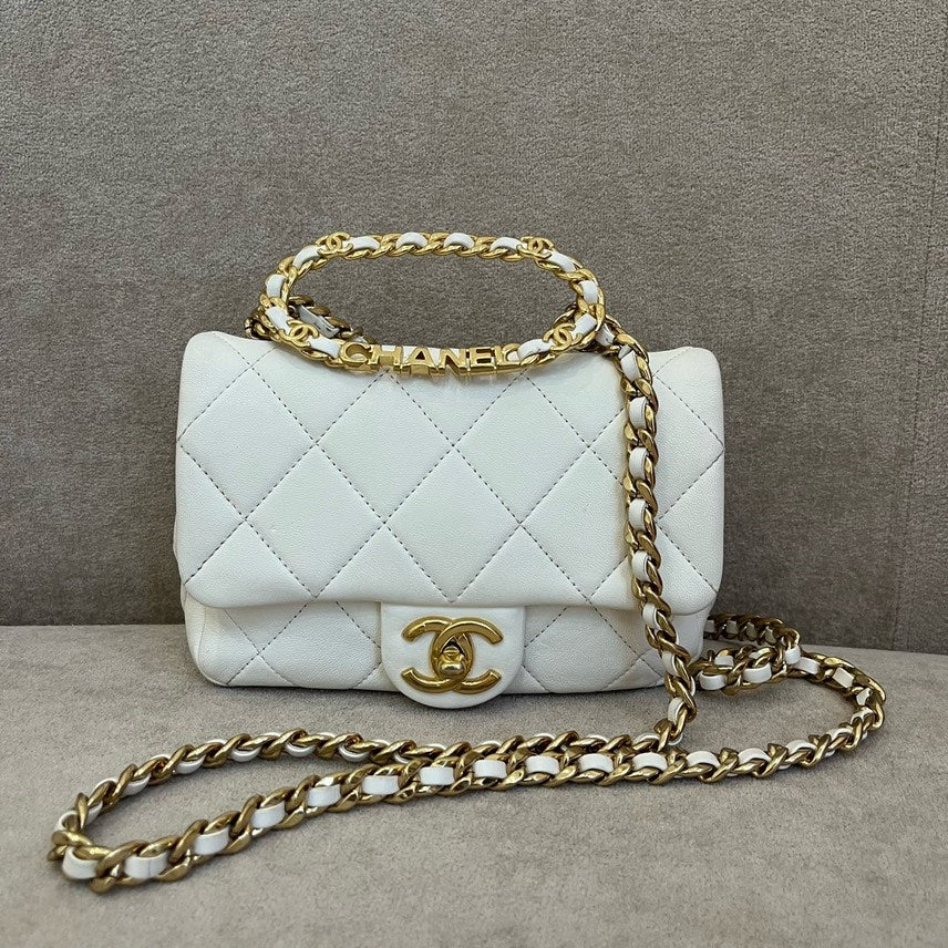 Chanel Flap Bag White Quilted Leather Microchip Shoulder Bag