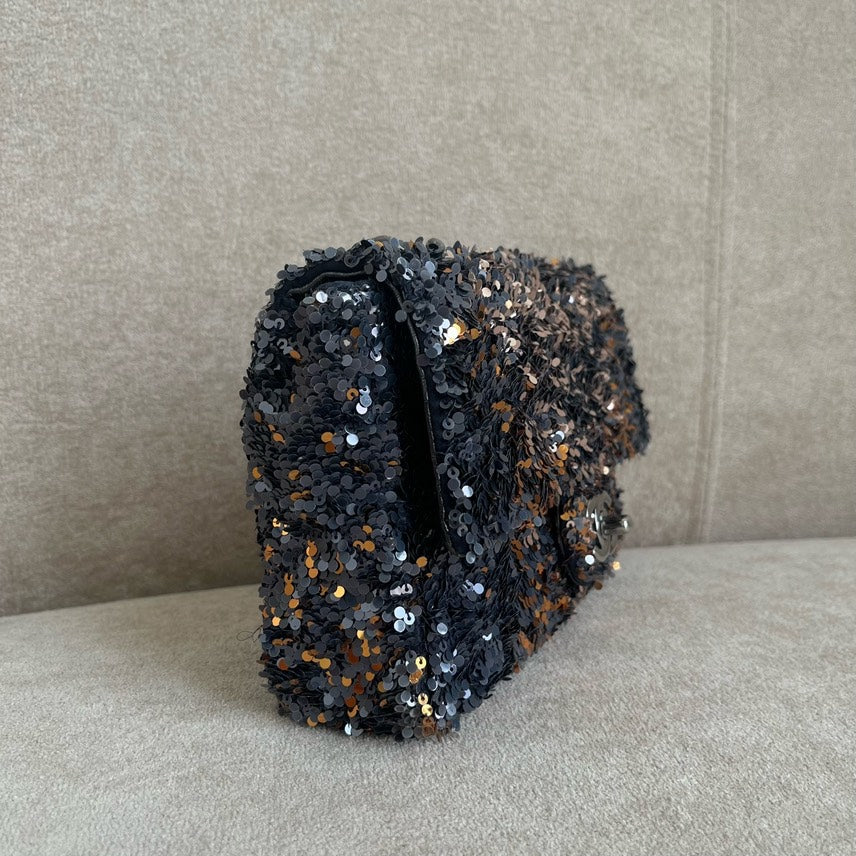 Chanel Sequin Shoulder Bag in Black Glitter Medium