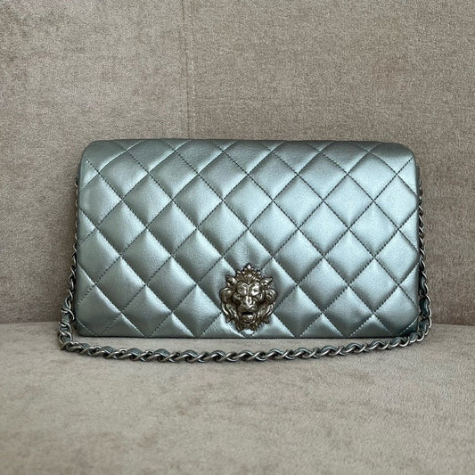 Chanel Lion Motif Quilted Shoulder Bag in Silver Leather