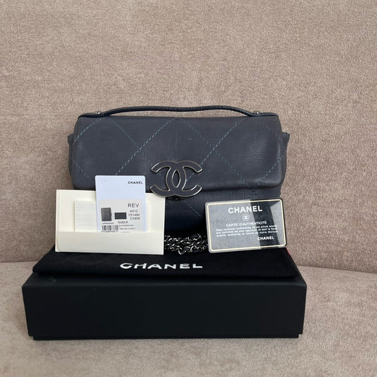 Chanel Quilted Shoulder Bag in Gray Leather