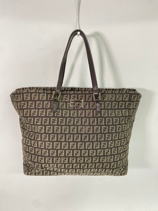 FENDI Zucca Tote Bag in Brown Canvas - Large Shoulder Bag