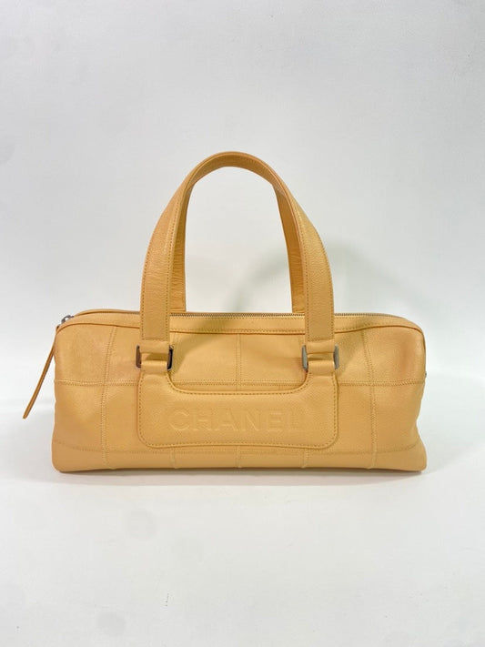 CHANEL Yellow Leather Satchel/Top Handle Bag