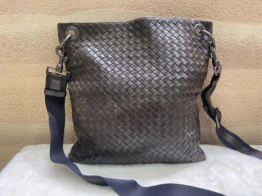 Bottega Veneta Intrecciato Dark Gray Leather Crossbody Bag