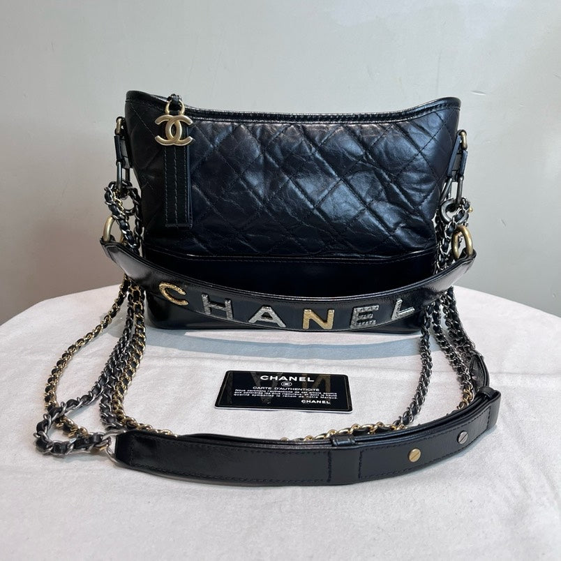 Chanel Gabrielle Limited Handle MM Black Leather Shoulder Bag